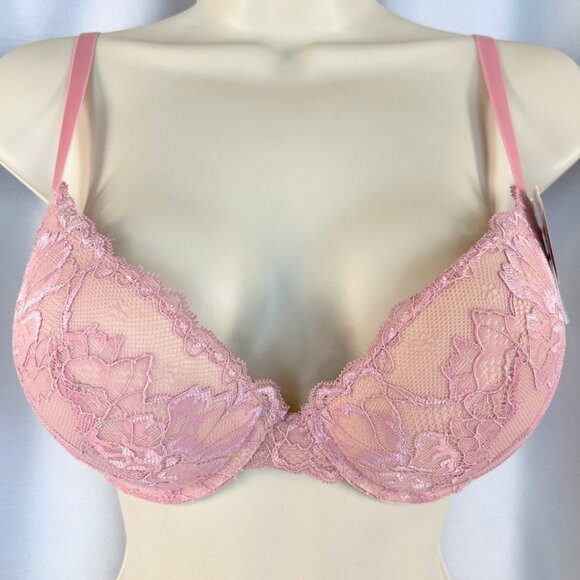 VS Bombshell Inspired Adds 2 Cups Ultimate Pushup Bra 40C Pink Nude Lace - Picture 1 of 5